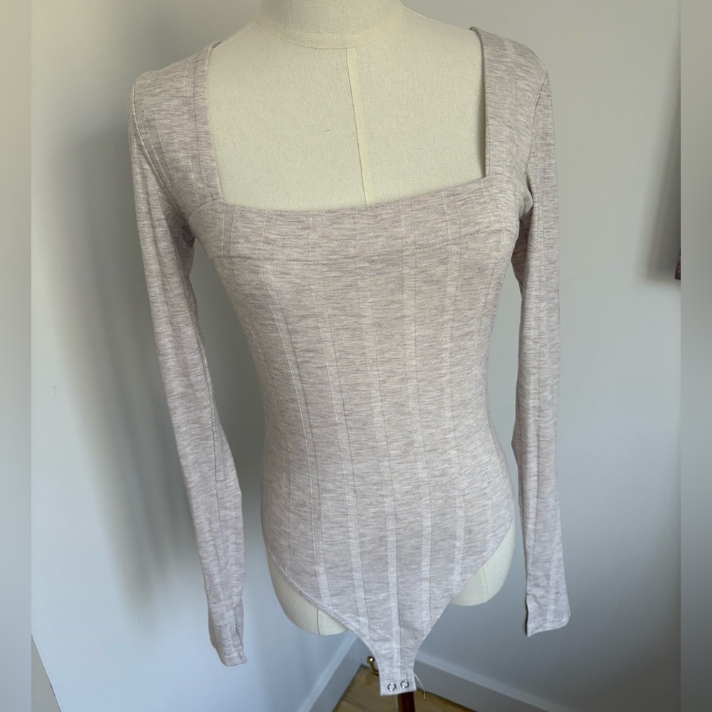 Tan Ribbed Fitted Bodysuit - Picture 1 of 4